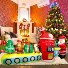 10FT Large Christmas Inflatables Outdoor Decorations Train Blow Up Santa Snowman Christmas Inflatables Tree Bear Built-in LED Lights for Holiday Yard Lawn Garden Decor - Green - View 5