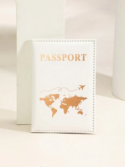 1pc Travel Passport Holder, Matte Surface Pu Material, Map Pattern And Lettering Detail, Border Design, Suitable For International Trips Passport Cover Passport Case Passport Wallet Passport Bag Passport Pouch for Flight for Back to School for Men and Women Travel Essentials Travel Accessories vacation accessories for holiday season