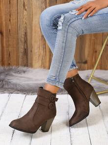 女性側拉鍊時尚靴/女性時尚靴/女性切爾西靴/ - 棕色 - 查看 2