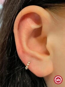 1 chiếc khuyên tai kẹp vành tai tối giản, khuyên tai vòng cổ điển bằng bạc sterling 925, mạ vàng 18K, thích hợp để đeo hàng ngày. - Vàng - Xem 1