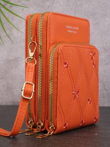 1個橙色時尚多用途小刺繡單肩包,女士斜跨包,帶有大容量拉鍊口袋,可存放手機、等物品 - 橘色 - 查看 2
