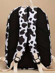 Conjunto de 3 piezas Mochila de estampado de vaca con gran capacidad, incluye bolsa térmica para el almuerzo y estuche para lápices, mochila ligera para viajes al aire libre, mochila multifuncional de oficina para portátil, estilo universitario para vuelta al cole para estudiantes de secundaria, útiles escolares, mochila escolar, juego de mochilas escolares, vuelta al cole, mochila para la escuela, bolso escolar, adecuado para adolescentes, mujeres universitarias, niños y hombres, perfecto para la vuelta al cole, primer día de escuela, escuela secundaria - Negro - Ver 3