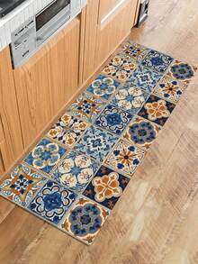 1張花瑰斑駁印花廚房地墊,優雅丙烯酸鈦矩形門墊,適用於家庭廚房 - 彩色 - 查看 3