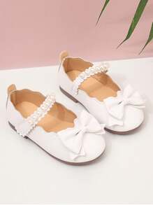 Scarpe In Vernice Con Perle E Fiocco Decorativo Per Neonate E Bambine In Età Prescolare - Bianco - Visualizzare 3