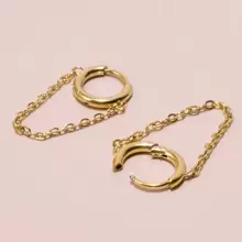 1 對時尚鏈條和圓形設計不銹鋼耳環適合女士日常佩戴 - 金黃色 - 查看 15