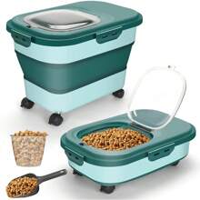 Dog Food Storage Container, 20lb Collapsible Airtight Travel Pet Food Container with Wheels, Scoop, Measuring Cup & Clear Lid, Large Pet Food Holder Bin Keep Dog Cat Bird Seed Animal Dry Food Fresh - 綠色 - 查看 1