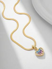 1条18K镀金不锈钢扁链彩色心形吊坠项链，时尚简约，可个性化定制，适合圣诞节、万圣节、情侣装、日常佩戴、派对等场合。 - 金黃色 - 查看 2