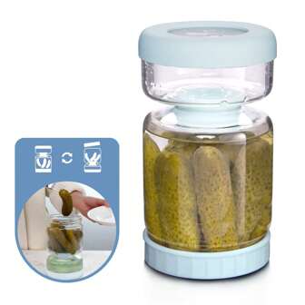 Luvan Barattolo per sottaceti in vetro con colino Flip 34 oz Contenitore per sottaceti per olive Jalapenos a fette Barattolo separatore di succo di sottaceti a clessidra con coperchio ermetico Porta sottaceti a prova di perdite Lavabile in lavastoviglie