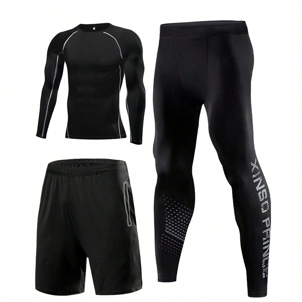 Conjunto deportivo de 3 piezas de estilo novio para hombre, ropa de compresión para entrenamiento, fitness, gimnasio, baloncesto, correr, camiseta de