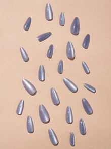 ARTAUG Nâng Của bạn Phong cách Với 24 cái/bộ Màu bạc Xám Hạnh nhân Hình dạng Mắt mèo Sai Che đậy hoàn toàn Móng tay giả Bộ , 1 Miếng Giũa móng tay & Keo dính Hình dán Bộ dụng cụ Móng tay Cho cô gái Mẹ NỮ Qủa tặng Và Móng tay Quân nhu , Làm trắng Nghệ thuật làm Móng Bộ Với Có thể tháo rời Móng tay giả Đối với Lễ hội , Buổi tiệc , Ngày Và Mặc hàng ngày - Xám - Xem 2