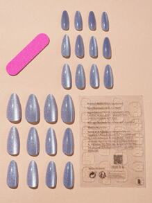 ARTAUG Nâng Của bạn Phong cách Với 24 cái/bộ Màu bạc Xám Hạnh nhân Hình dạng Mắt mèo Sai Che đậy hoàn toàn Móng tay giả Bộ , 1 Miếng Giũa móng tay & Keo dính Hình dán Bộ dụng cụ Móng tay Cho cô gái Mẹ NỮ Qủa tặng Và Móng tay Quân nhu , Làm trắng Nghệ thuật làm Móng Bộ Với Có thể tháo rời Móng tay giả Đối với Lễ hội , Buổi tiệc , Ngày Và Mặc hàng ngày - Xám - Xem 3