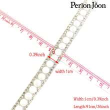 Perlon Joon 1yd 1cm Width Glossy Black Pearl & Rhinestone Decor Edging Ribbon, Iron-on Crystal Beaded Webbing For Clothing, Shoes Accessory - Black - View 2