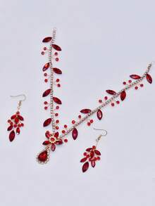 1 套女式紅色、綠色和藍色頭飾和耳環套裝,新娘禮服髮飾