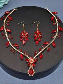 1 套女式紅色、綠色和藍色頭飾和耳環套裝,新娘禮服髮飾