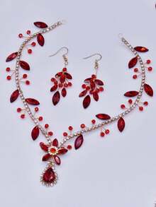 1 套女式紅色、綠色和藍色頭飾和耳環套裝,新娘禮服髮飾