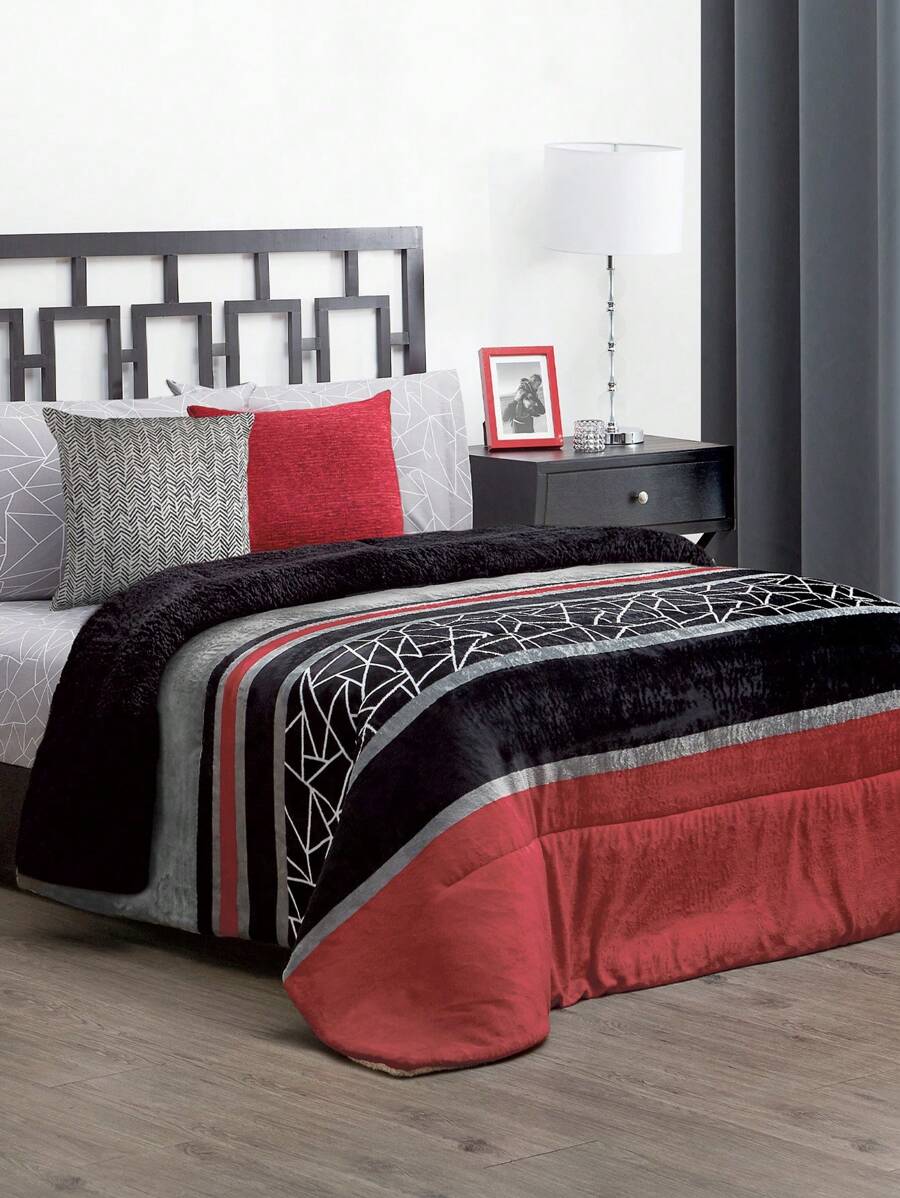 Home Elephant Graphite Thermal Red Double Shearling Coverlet - 紅色 - 查看 1