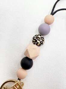 1入組硅膠珠子和木珠掛繩,配有鑰匙圈,適用於老師、護士、學生證、員工證等