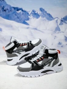 男士冬季時尚高筒字母印花溜冰鞋保暖輕便時尚百搭休閒運動鞋