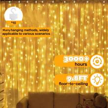 1pc 3x1m/3x3m 100/300 LED Copper Wire Curtain Lights, Waterproof Fairy Lights With USB Remote For Party Decorations - White - View 8