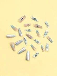 Bộ 24 móng tay giả hình vuông ngắn màu trung tính, móng tay giả màu nude, mắt mèo, móng tay giả ... - Nhiều màu - Xem 3