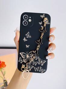 1 Stück schwarzes elektrolytisch beschichtetes Schmetterling Armband und 1 Stück schwarze TPU Schmetterling Muster stoßfeste Handyhülle kompatibel mit Apple 17 Pro Max/ 16 Pro Max, Galaxy A52 4G/A31 4G/A23, Redmi Note 11 Pro 4G/Note 12 4G, OPPO A54, A14/A54 - Verschiedenfarbig - Übersicht 2