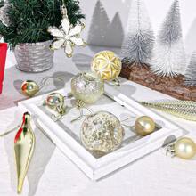 40pcs Christmas Tree Ornaments Ball Set, Including Round Ball, Snowflake, Tree-shaped Design, Packed In Gift Box - Gold - View 4
