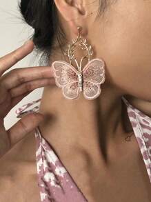 Pendientes Con Mariposas De Encaje Bordado - Rosa - Ver 1