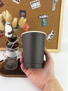 50pcs 400ml Double-Walled Hollow Disposable Coffee Cups - Black - View 5