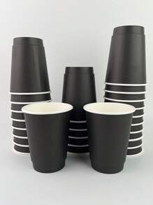 50pcs 400ml Double-Walled Hollow Disposable Coffee Cups - Black - View 1