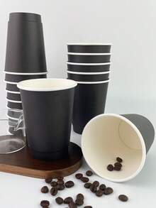 50pcs 400ml Double-Walled Hollow Disposable Coffee Cups - Black - View 4