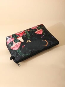 蘑菇印花化妝包小月亮化妝包女式青少年女孩防水手拿包帶拉鍊刷東西收納袋錢包洗漱包蘑菇袋,新奇包,完美的最佳惡作劇和有趣的禮物。 - 紅色 - 查看 2