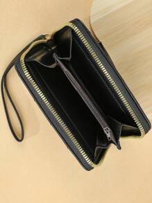 Billetera corta con cremallera, bonita billetera de piel sintética PU para mujer, monedero pequeño para dama, cartera de embrague, portátil para tarjetas de crédito y de identidad, para regalo de aniversario, San Valentín, cumpleaños, para pareja, mujer, niña, billetera, monedero pequeño - Negro - Ver 2