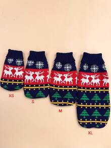 1 件海军蓝鹿与流淌的小溪印花可爱宠物毛衣 - 彩色 - 查看 8