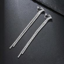 2 件裝新款時尚水滴形水鑽流蘇耳夾,簡約多層,優雅戲劇性,無需穿孔,適合女士婚禮首飾 - 銀色 - 查看 1