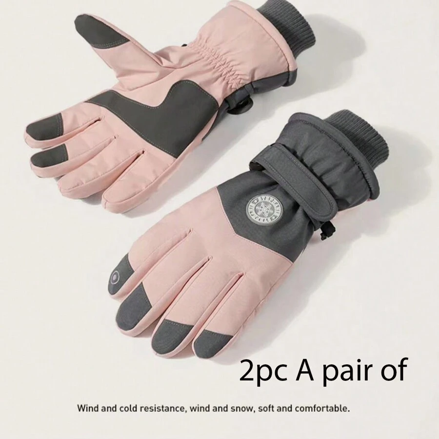2入組/對,冬季防水防滑保暖女式手套,pvc材質質量優良的戶外觸控手套,適合滑雪