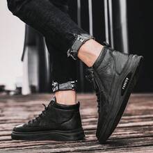 男士時尚 Pu 皮革休閒鞋,軟內底,厚底,彈性閉合,拉鍊,適合所有季節 - 黑色 - 查看 2