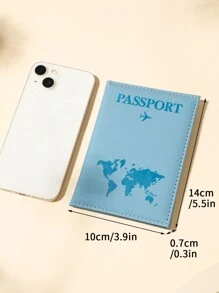 1 chiếc Túi đựng hộ chiếu du lịch có họa tiết bản đồ và chi tiết chữ, chất liệu PU bề mặt mờ, phụ kiện sắp xếp tài liệu xuyên biên giới cho mùa lễ hội, đồ dùng du lịch, đồ dùng du lịch, ví du lịch, túi đựng hộ chiếu, ví đựng hộ chiếu, túi đi biển, kỳ nghỉ hè, Giáng sinh - Màu xanh bụi bặm - Xem 4