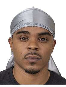 Lụa Durag - Trơn tru Lụa Durag Cho nam giới & NỮ , Dài Giường đôi tiêu chuẩn Rộng Dây đai , Ngoài Đường may Gấp ba Nghề thêu Stitch Giẻ - Bạc - Xem 4
