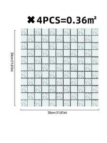 4入組0.36m2銀色水晶玻璃馬賽克壁貼,適用於浴室和廚房裝飾,自粘式玻璃磁磚(真正的玻璃壁貼) - 銀色 - 查看 3