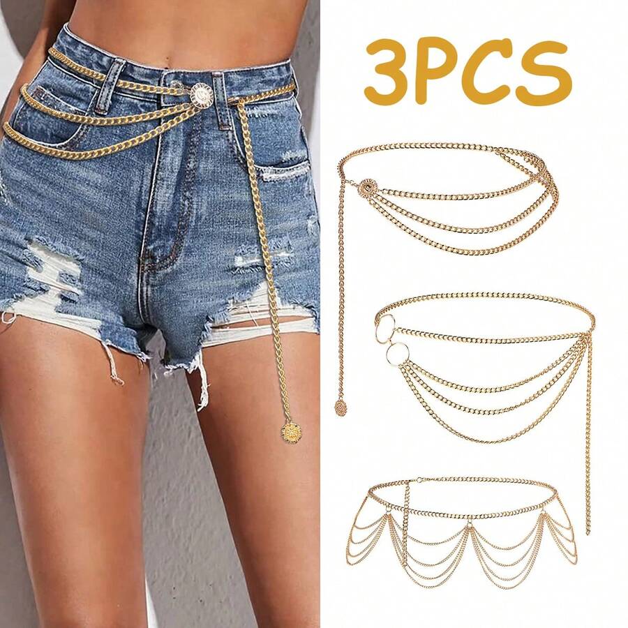 Cinturones Para Dama Cadenas Cintura Metalico Sexy Elegante - Dorado - Ver 1