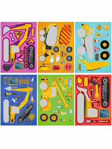 1 confezione/6 fogli Adesivi fai-da-te per cambiare il volto di veicoli da costruzione, Adesivi puzzle per scarabocchi per bambini, Adesivi per bambini, Trattore di Natale, Adesivi per bambini
