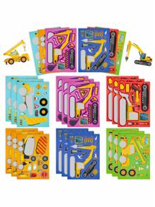 1 confezione/6 fogli Adesivi fai-da-te per cambiare il volto di veicoli da costruzione, Adesivi puzzle per scarabocchi per bambini, Adesivi per bambini, Trattore di Natale, Adesivi per bambini