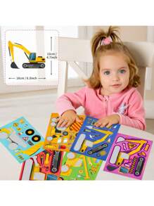 1 confezione/6 fogli Adesivi fai-da-te per cambiare il volto di veicoli da costruzione, Adesivi puzzle per scarabocchi per bambini, Adesivi per bambini, Trattore di Natale, Adesivi per bambini