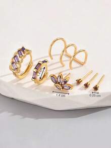 1套9入組鏈子女士精美耳環,適用於宴會,節日,約會或婚禮活動,呈現紫色調 - 金黃色 - 查看 4