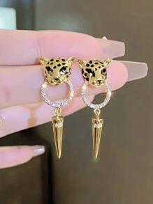 1pair European And American Style High-End Personalized Hip-Hop Women's Unique Leopard Earrings