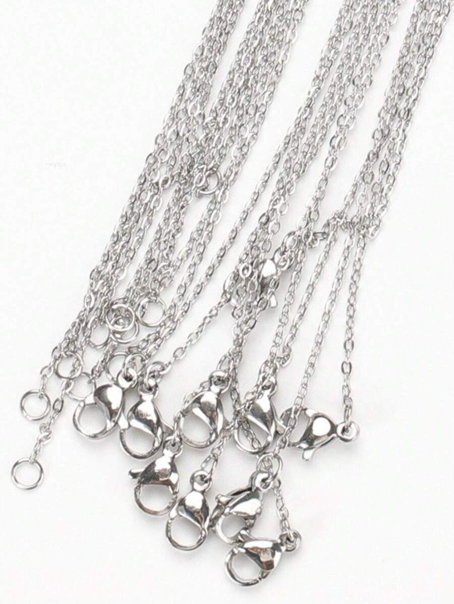 10pcs/Pack 45cm Silver-Plated Stainless Steel Chains For Diy Jewelry Making