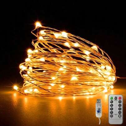 1pc Warm White Remote Controlled Fairy Light, USB Powered LED String Light With Timer, Copper Wire, For Festival Indoor Outdoor Decoration, Gift Box Included, 8 Light Modes