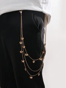 1pc Men's 3 Layered Gold-tone Butterfly Chains Decor For Suit Pants Accessory - Gold - View 1