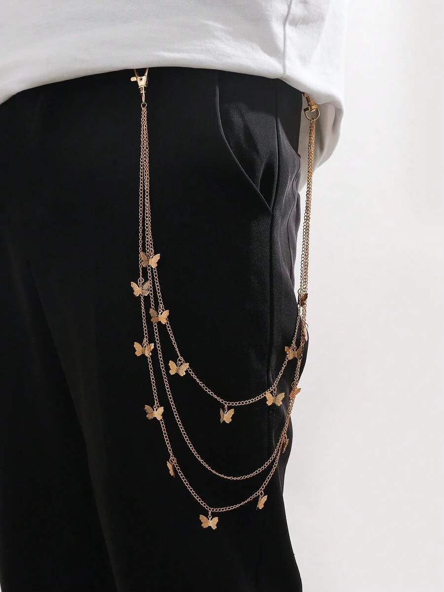 1pc Men's 3 Layered Gold-tone Butterfly Chains Decor For Suit Pants Accessory - Gold - View 1