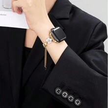 1入組花卉山茶花設計金屬手錶帶手鍊,適用於女士,與apple Watch Ultra/se/8/7/6/5/4/3/2/1兼容,38/40/41/42/44/45/49毫米 - 白色 - 查看 7